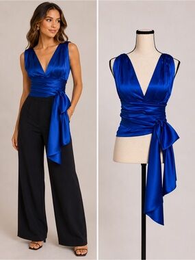 Foley Royal Blue Silk Wrap‎ Top NWOT | 95% Tie Waist Blouse Size XS-S